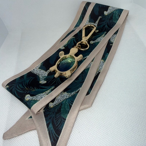 Blue and Gold Sea Turtle Keychain/Charm and Bag Scarf Bundle - Picture 3 of 4